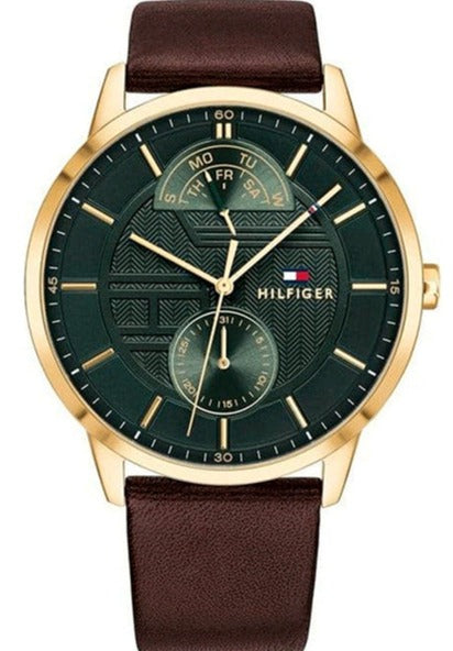 Buy Shop Tommy Hilfiger Hunter Green Dial Brown Leather Strap Watch for Men - 1791607 USA Online