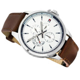 Buy Shop Tommy Hilfiger Multi Function Quartz White Dial Brown Leather Strap Watch for Men - 1791614 USA Online
