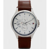 Buy Shop Tommy Hilfiger Multi Function Quartz White Dial Brown Leather Strap Watch for Men - 1791614 USA Online