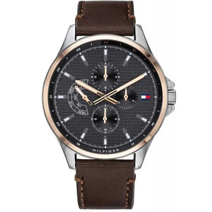 Buy Shop Tommy Hilfiger Shawn Multifunction Grey Dial Brown Leather Strap Watch for Men - 1791615 USA Online