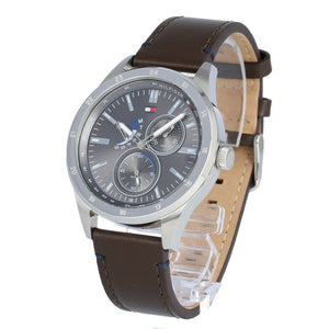 Buy Shop Tommy Hilfiger Austin Grey Dial Brown Leather Strap Watch for Men - 1791637 USA Online