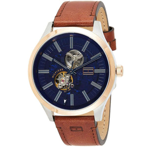 Buy Shop Tommy Hilfiger Spencer Blue Dial Brown Leather Strap Watch for Men - 1791642 USA Online
