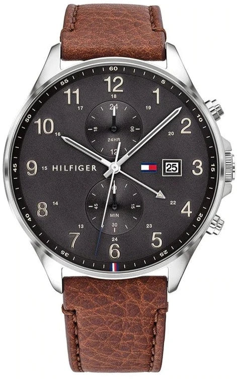 Buy Shop Tommy Hilfiger West Chronograph Grey Dial Brown Leather Strap Watch For Men - 1791710 USA Online