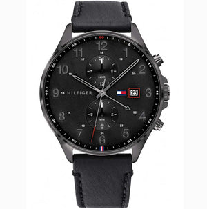 Buy Shop Tommy Hilfiger West Chronograph Black Dial Black Leather Strap Watch For Men - 1791711 USA Online