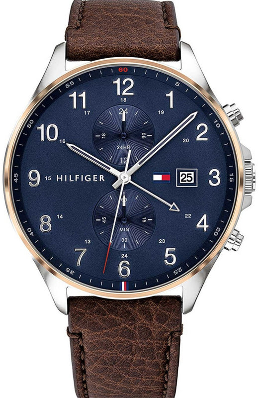 Buy Shop Tommy Hilfiger West Chronograph Blue Dial Brown Leather Strap Watch For Men - 1791712 USA Online