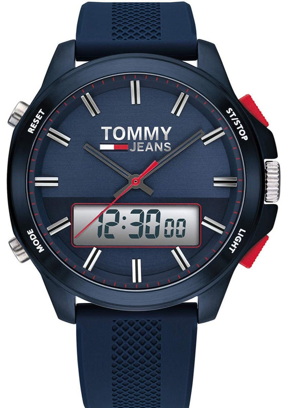 Buy Shop Tommy Hilfiger Digital Analog Blue Dial Blue Rubber Strap Watch For Men - 1791761 USA Online