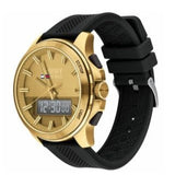 Tommy Hilfiger Jeans Digital Analog Gold Dial Black Rubber Strap Watch For Women  - 1791762