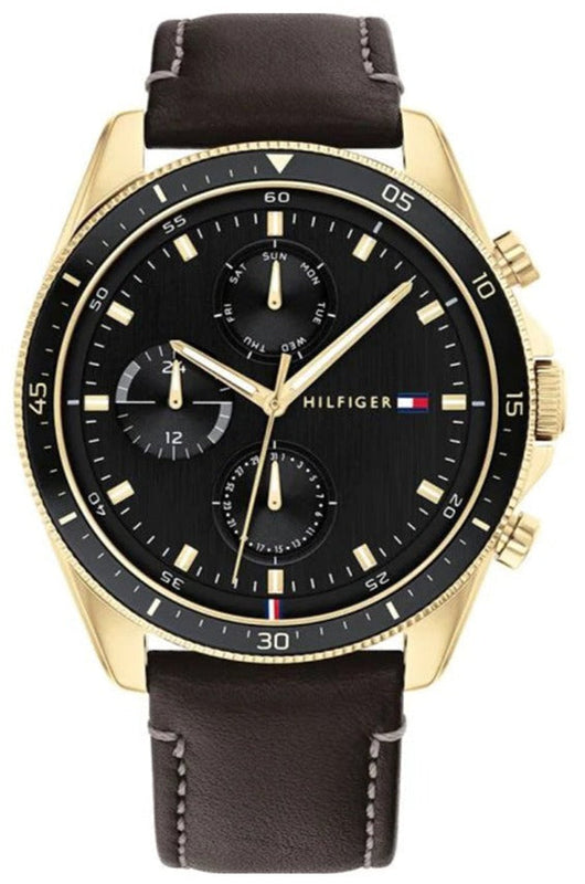 Buy Shop Tommy Hilfiger Parker Chronograph Black Dial Brown Leather Strap Watch For Men - 1791836 USA Online