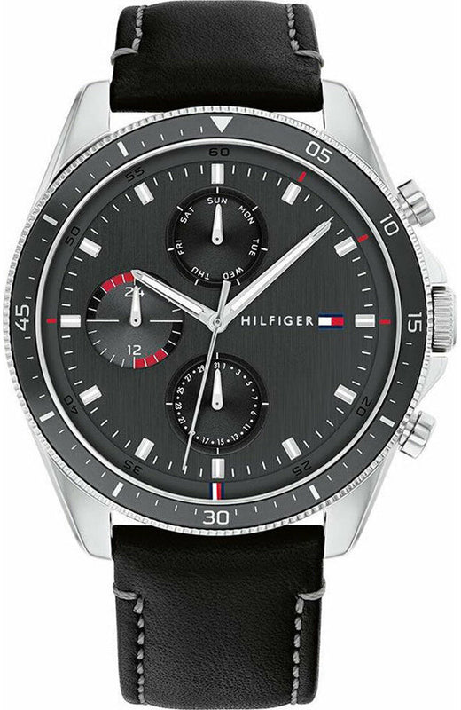 Buy Shop Tommy Hilfiger Parker Chronograph Quartz Grey Dial Black Leather Strap Watch For Men - 1791838 USA Online