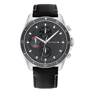 Buy Shop Tommy Hilfiger Parker Chronograph Quartz Grey Dial Black Leather Strap Watch For Men - 1791838 USA Online