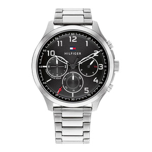 Buy Shop Tommy Hilfiger Asher Chronograph Black Dial Silver Steel Strap Watch For Men - 1791852 USA Online