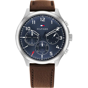 Buy Shop Tommy Hilfiger Asher Chrongraph Blue Dial Brown Leather Strap Watch For Men - 1791855 USA Online