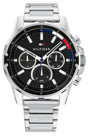 Buy Shop Tommy Hilfiger Mason Multifunction Black Dial Silver Steel Strap Watch For Men - 1791936 USA Online