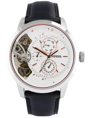 Fossil Townsman Twist Multifunction White Dial Black Leather Strap Watch for Men - ME1164