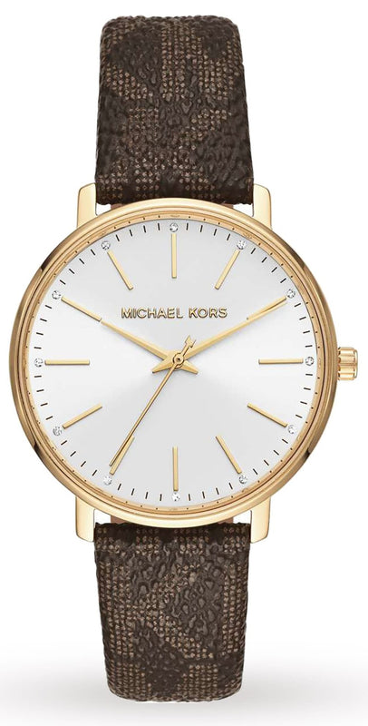 Buy Shop Michael Kors Pyper Quartz Silver Dial Brown Leather Strap Watch For Women - MK2857 USA Online