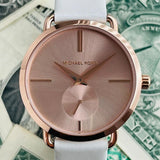 Buy Shop Michael Kors Portia Rose Gold Dial White Leather Strap Watch For Women - MK2660 USA Online