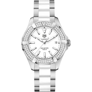 Buy Shop Tag Heuer Aquaracer Diamonds White Dial Two Tone Steel Strap Watch for Women - WAY131F.BA0914 USA Online