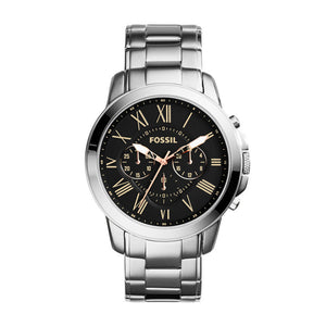 Buy Shop Fossil Grant Chronograph Black Dial Silver Steel Strap Watch for Men - FS4994 USA Online