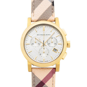 Buy Shop Burberry The City White Dial Haymarket Beige Leather Strap Watch for Women - BU9752 USA Online