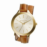 Buy Shop Michael Kors Runway Gold Dial Brown Leather Strap Watch For Women - MK2256 USA Online