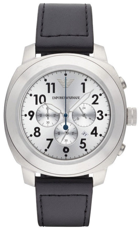 Buy Shop Emporio Armani Sportivo Chronograph Silver Dial Black Leather Strap Watch For Men - AR6054 USA Online