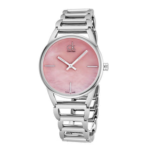 Buy Shop Calvin Klein Stately Pink Mother of Pearl Dial Silver Steel Strap Watch for Women - K3G2312E USA Online