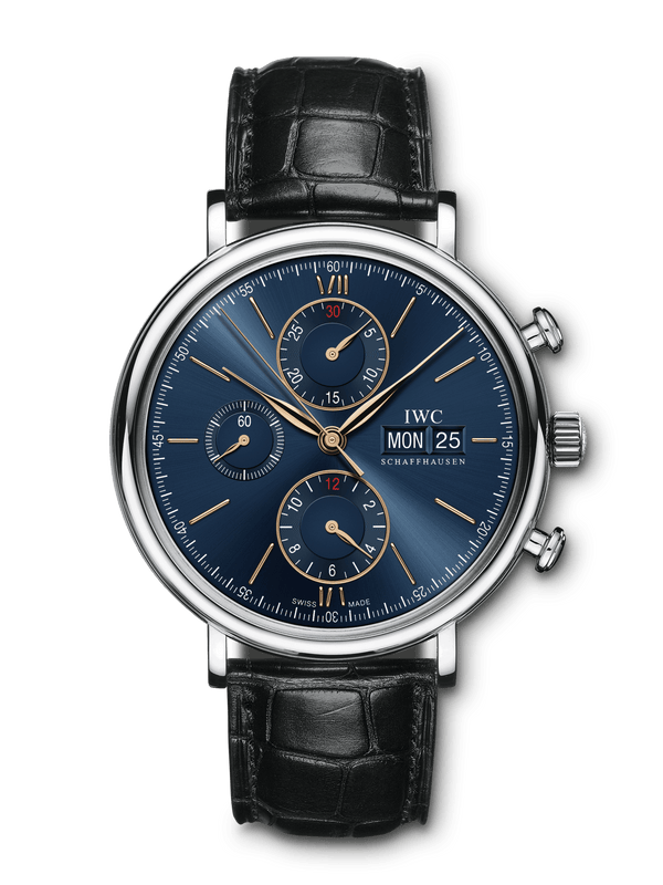 Buy Shop IWC Portofino Chronograph Blue Dial Black Leather Strap Watch for Men - IW391036 USA Online