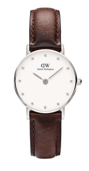 Buy Shop Daniel Wellington Classy Bristol White Dial Brown Leather Strap Watch For Women - DW00100070 USA Online