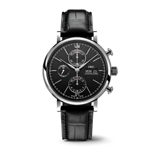 Buy Shop IWC Portofino Chronograph Black Dial Black Leather Strap Watch for Men - IW391029 USA Online