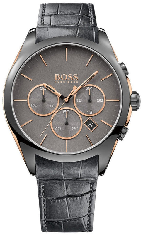 Buy Shop Hugo Boss Onyx Chronograph Grey Dial Black Leather Strap Watch For Men - HB1513366 USA Online