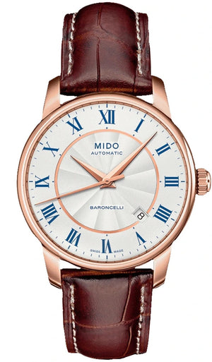 Buy Shop Mido Baroncelli III Automatic Silver Dial Brown Leather Strap Watch For Men - M8600.2.21.8 USA Online