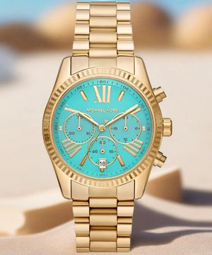 Buy Shop Michael Kors Lexington Chronograph Blue Dial Gold Steel Strap Watch For Women - MK7216 USA Online