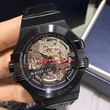 Buy Shop Maserati Automatic Skeleton Black Dial Black Leather Strap Watch For Men - R8821108021 USA Online