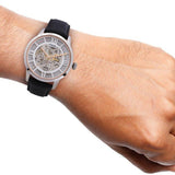 Buy Shop Fossil Townsman Automatic Skeleton Silver Dial Black Leather Strap Watch for Men - ME3041 USA Online