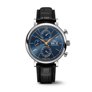 Buy Shop IWC Portofino Chronograph Blue Dial Black Leather Strap Watch for Men - IW391036 USA Online