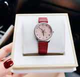 Gucci G Timeless Quartz Diamonds Pink Dial Red Leather Strap Watch For Women - YA1265017