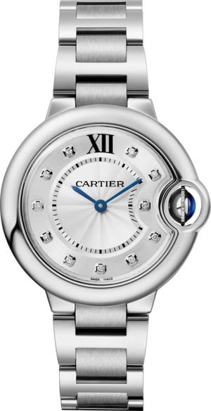 Buy Shop Cartier Ballon Bleu De Cartier Diamonds Silver Dial Silver Steel Strap Watch for Women - W4BB0022 USA Online