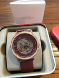 Buy Shop Fossil Vintage Muse Automatic Skeleton Maroon Dial Maroon Leather Strap Watch for Women - ME3137 USA Online