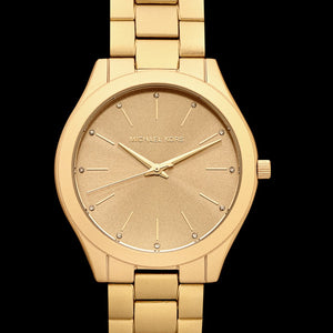Buy Shop Michael Kors Slim Runway Quartz Gold Dial Gold Steel Strap Watch For Women - MK4501 USA Online