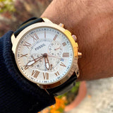 Buy Shop Fossil Grant Chronograph White Dial Brown Leather Strap Watch for Men - FS4991 USA Online