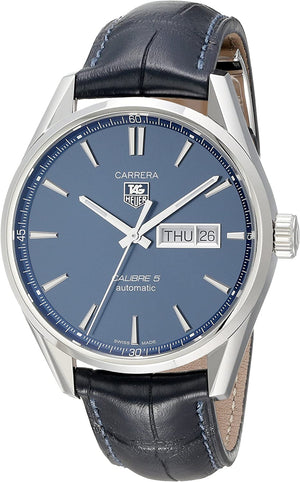 Buy Shop Tag Heuer Carrera Calibre 5 Automatic Blue Dial Blue Leather Strap Watch for Men - WAR201E.FC6292 USA Online