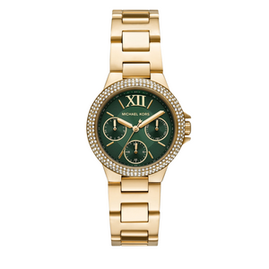 Buy Shop Michael Kors Camille Multifunction Green Dial Gold Steel Strap Watch For Women - MK6981 USA Online