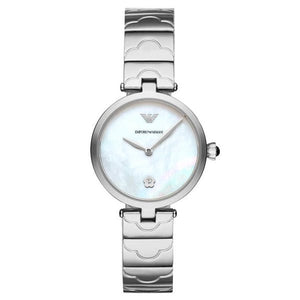 Buy Shop Emporio Armani Mother of Pearl Dial Silver Steel Strap Watch For Women - AR11235 USA Online