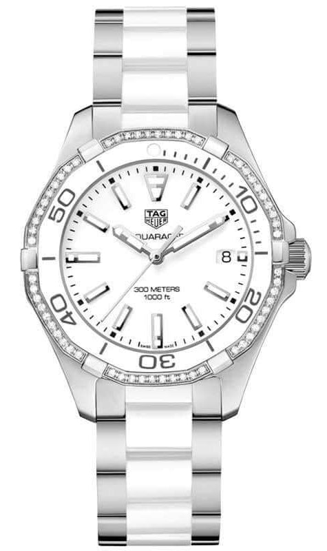 Buy Shop Tag Heuer Aquaracer Diamonds White Dial Two Tone Steel Strap Watch for Women - WAY131H.BA0914 USA Online