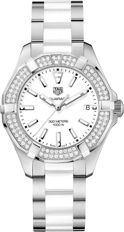 Buy Shop Tag Heuer Aquaracer Diamonds White Dial Two Tone Steel Strap Watch for Women - WAY131F.BA0914 USA Online