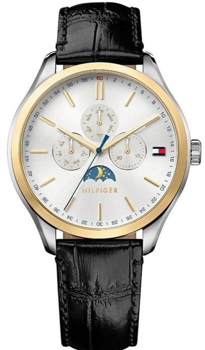 Buy Shop Tommy Hilfiger Oliver Analog Silver Dial Black Leather Strap Watch for Men - 1791305 USA Online