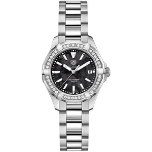 Buy Shop Tag Heuer Aquaracer Quartz Diamonds Black Dial Silver Steel Strap Watch for Women - WAY131P.BA0748 USA Online