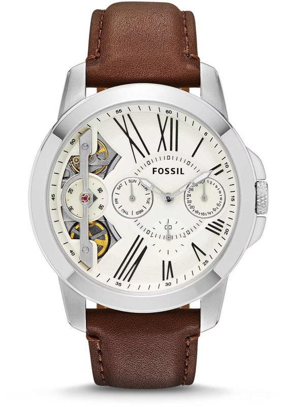 Buy Shop Fossil Grant Twist Multi-Function White Dial Brown Leather Strap Watch for Men - ME1144 USA Online