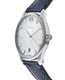 Buy Shop Gucci G-Timeless Signature Mother of Pearl Silver Dial Blue Leather Strap Watch For Women - YA1264049 USA Online