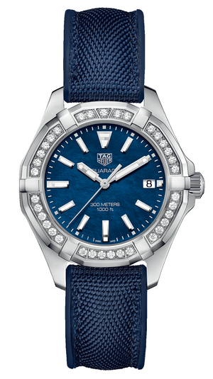 Buy Shop Tag Heuer Aquaracer Quartz Diamonds Blue Dial Blue Nylon Strap Watch for Women - WAY131N.FT6091 USA Online